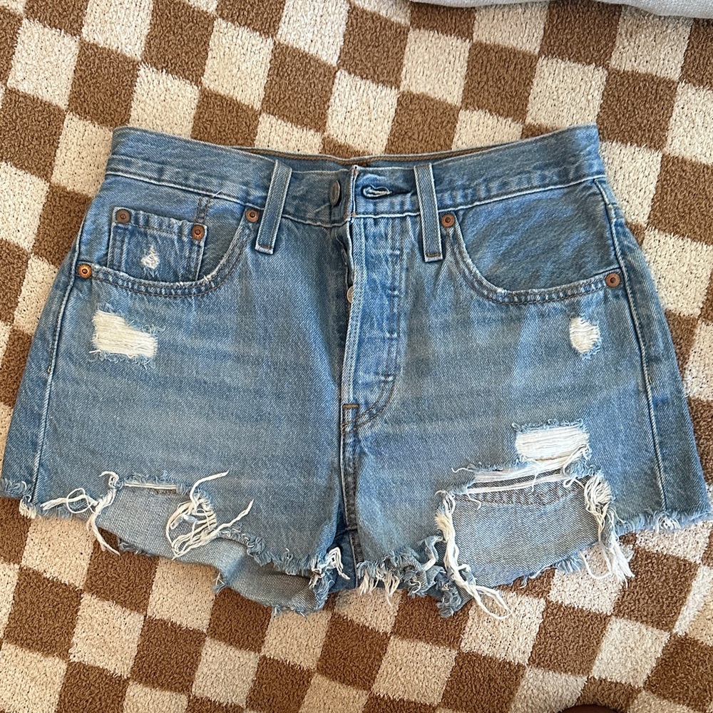 Levi's Blue Distressed Jean Shorts